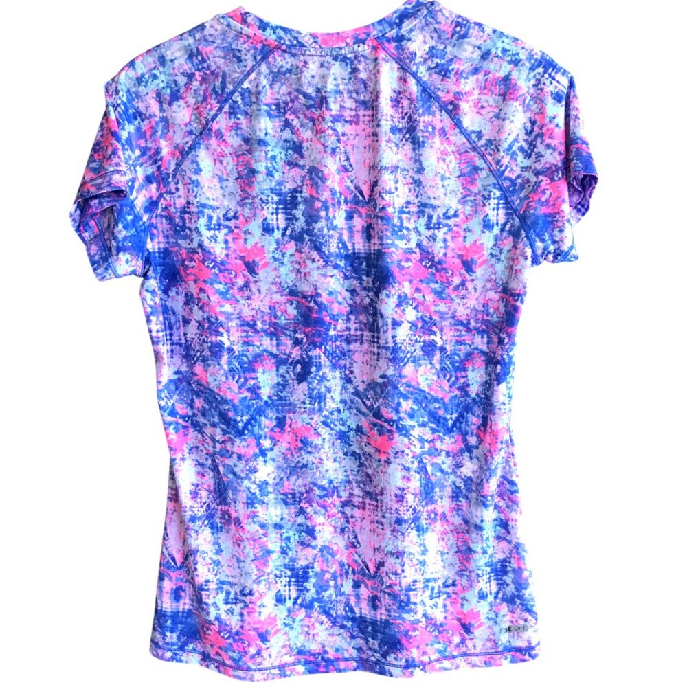 RBX Performance Short-Sleeved Athletic Top, Summery Blue Pink Print, Size M - Picture 2 of 10